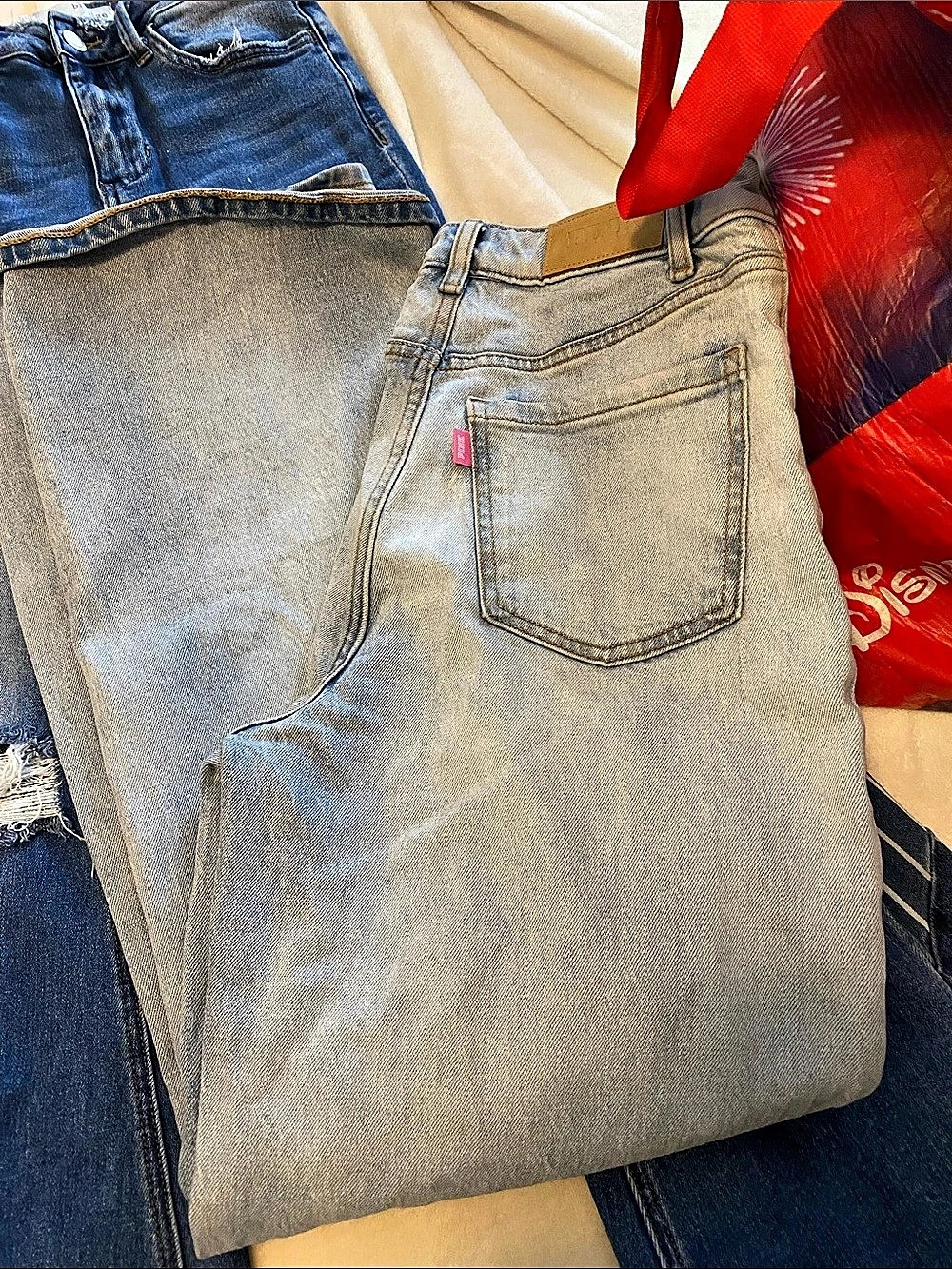 PINK Women's Distressed Skinny Jeans in Blue Waist 6